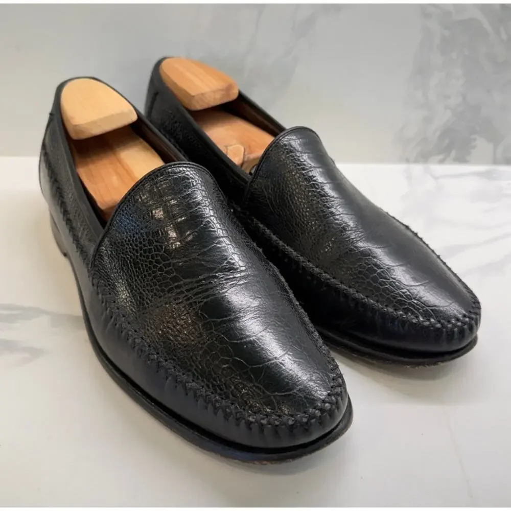 Johnston & Murphy Croc Embossed Leather Loafers Mens 10 Dress Office WORK